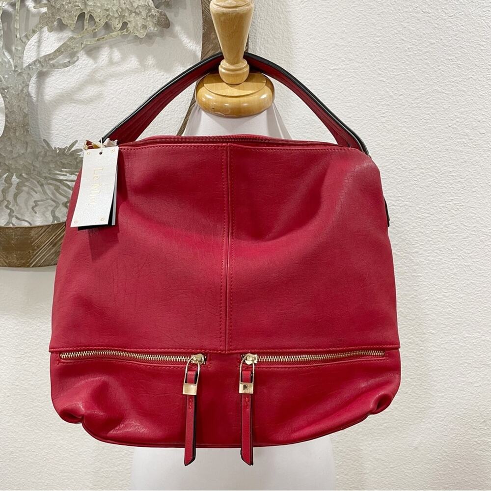 NWT Le Miel Vegan Leather Hobo Shoulder Bag Purse Red